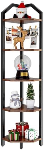 YMYNY 5-Tier Corner Shelf Rustic Brown 69 H