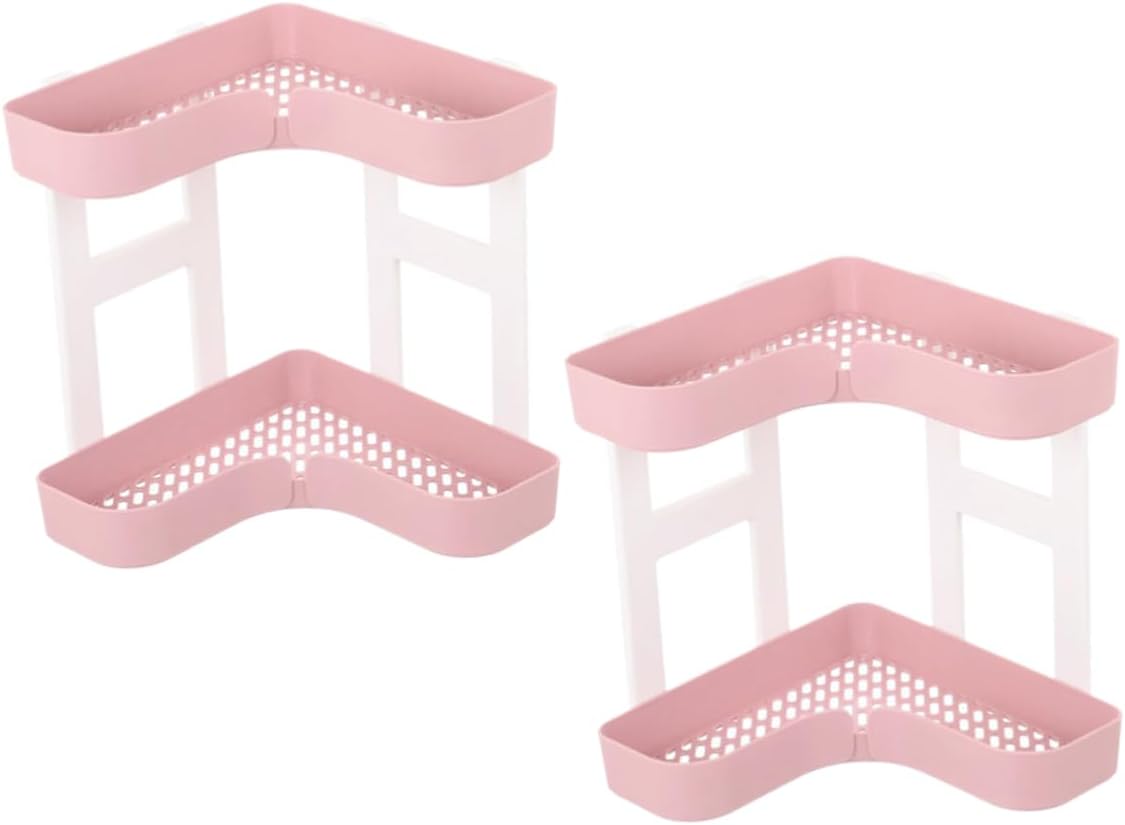 Cabilock Corner Shelf Organizer Pink Plastic Storage Rack