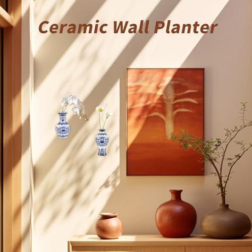 MY MIRONEY 2PCS Ceramic Wall Planter with Celadon Design