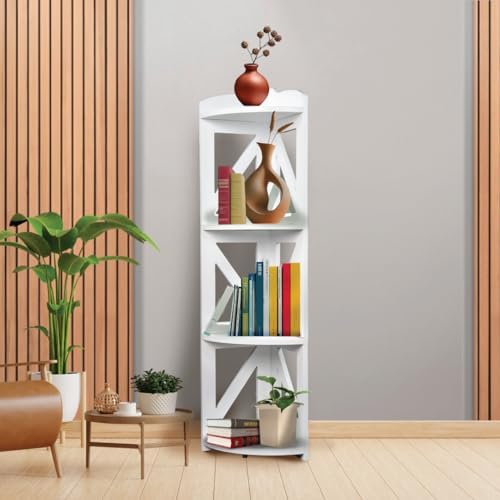 YCICI Corner Shelf Stand 4 Tier White Natural Wood