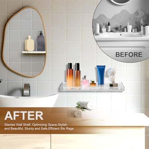4 Pack Acrylic Shelves for Bathroom Wall with Adhesive No Drilling