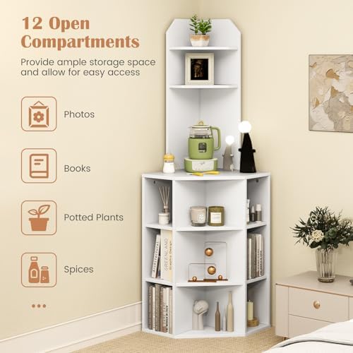 Giantex 6-Tier Corner Bookshelf with Charging Station