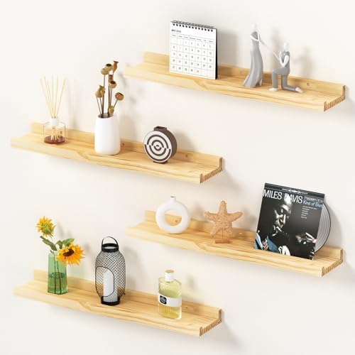 DECKALY Picture Ledge Shelf Set of 4 16 Inch Pine Wood Floating Shelves