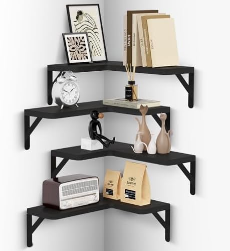 Muzilife Corner Floating Shelves Set of 4 Black