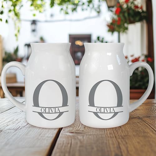Personalized Initial Monogram Flower Vase Custom Alphabet Milk Jug Pitcher with Letter Name