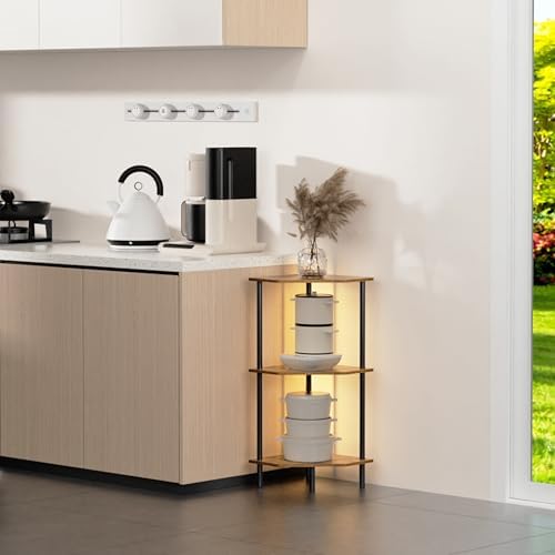 3 Tier Corner Shelf with LED Light and Metal Frame