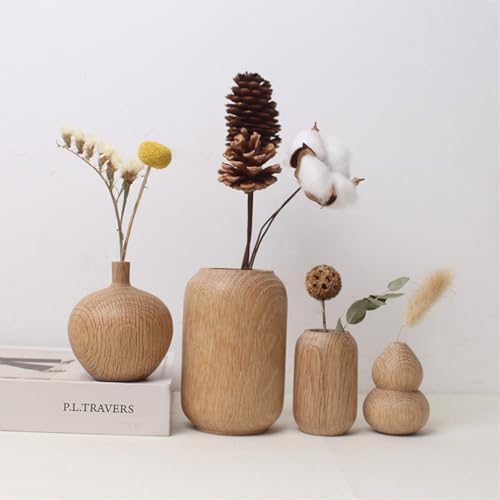 Wooden Dried Flower Vase with Pampas Grass