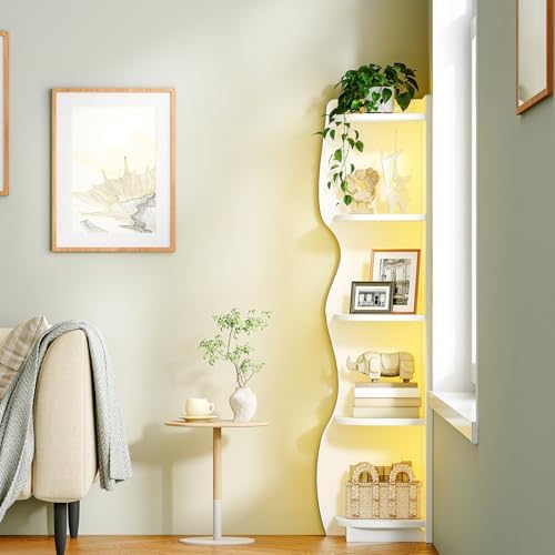 HOOBRO 5-Tier Corner Bookshelf with LED Light