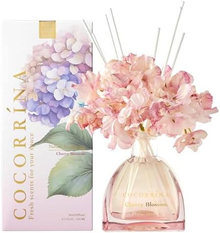 COCORRINA Cherry Blossom Reed Diffuser Set 85 Oz 8 Sticks