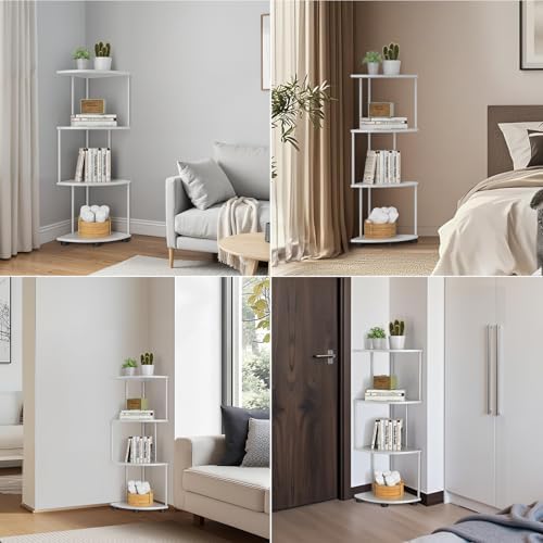 Haomsj 4 Tier Metal Corner Shelf Stand 41 Inch White