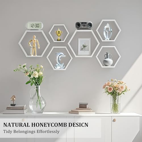 ZGZD Set of 3 White Wooden Hexagon Floating Shelves