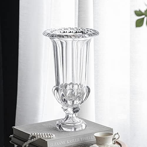 AB Home 15 Inch Clear Glass Vase with Pedestal