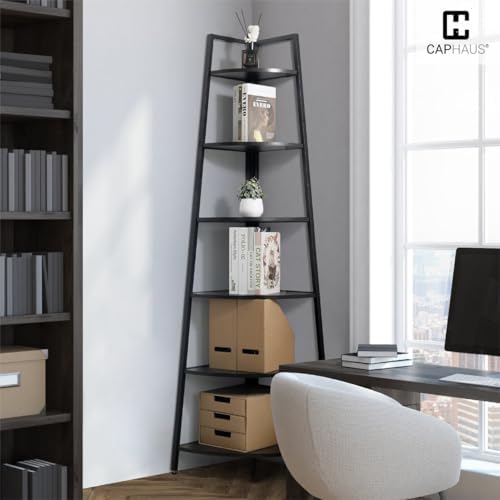 CAPHAUS 6-Tier Tall Corner Bookshelf Stand Black