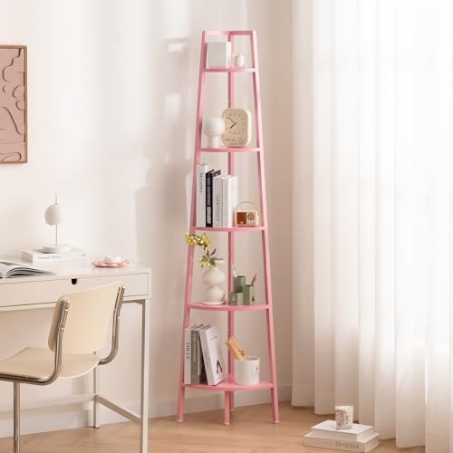 Yoobure 5-Tier Corner Bookshelf with Metal Frame