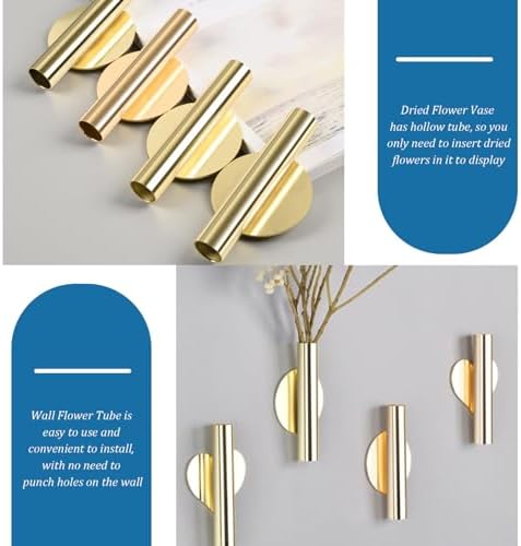 Wall Mount Vase Tube 2PCS Metal Flower Vases for Home Office Wedding