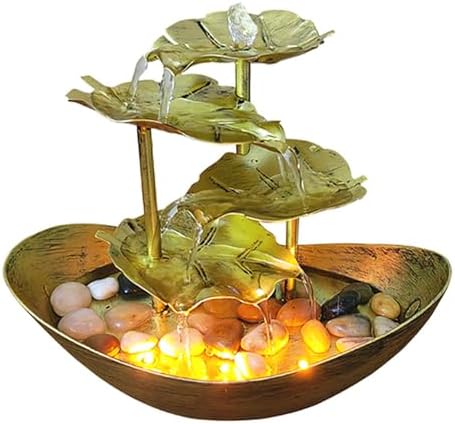 Metallic Gold 4-Tier Tabletop Fountain with Lotus and Ingot Design