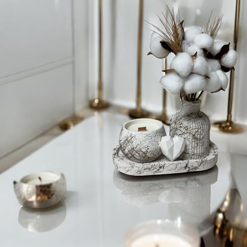 Gold White Decor Set of 3 Handmade Gypsum
