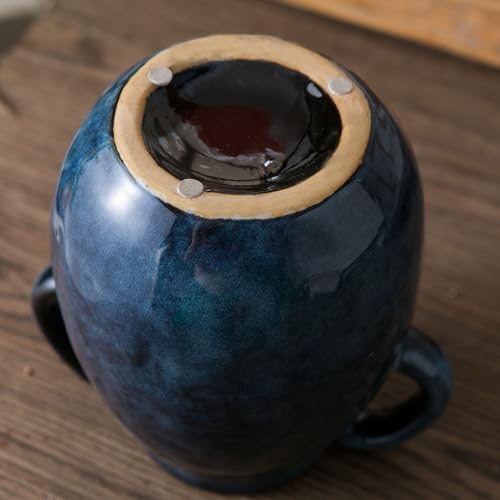 Blue Ceramic Vase with Two Handles for Farmhouse Decor