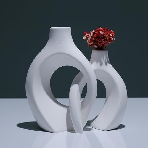 Concrete Floral Vase Set - 3 Piece Modern Minimalist Donut Vases