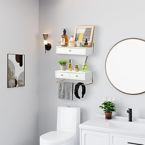 Rustic Floating Shelves With Drawer Set of 2