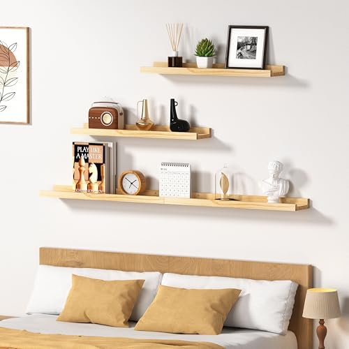 DECKALY Picture Ledge Shelf Set of 4 16 Inch Pine Wood Floating Shelves