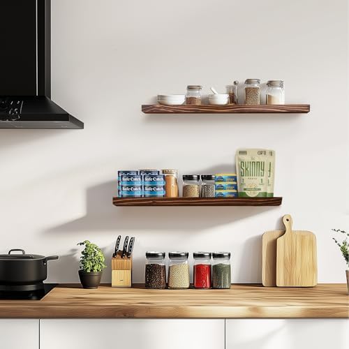 Floating Wall Shelves 2-Pack - Rustic Brown Storage Shelves