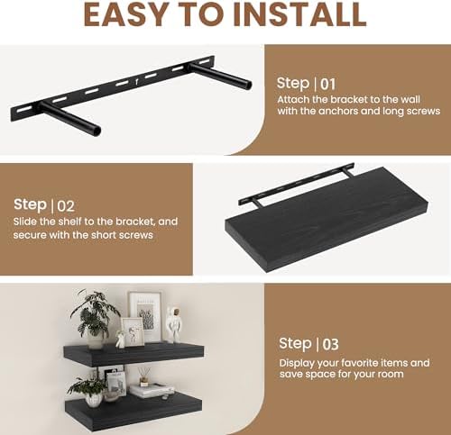 Fun Memories Black Floating Shelves 24 Inch Long Set of 2