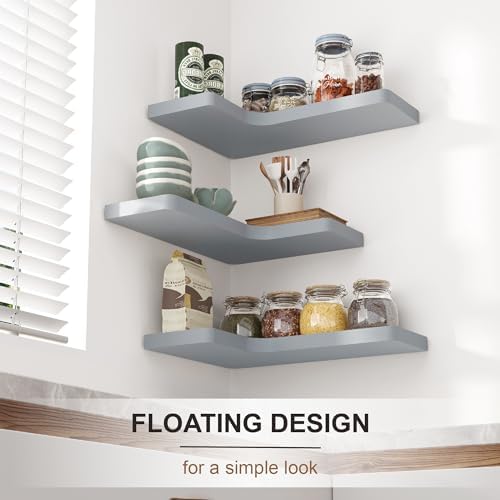 Fuqing Corner Floating Shelves Set of 3 Dark Grey
