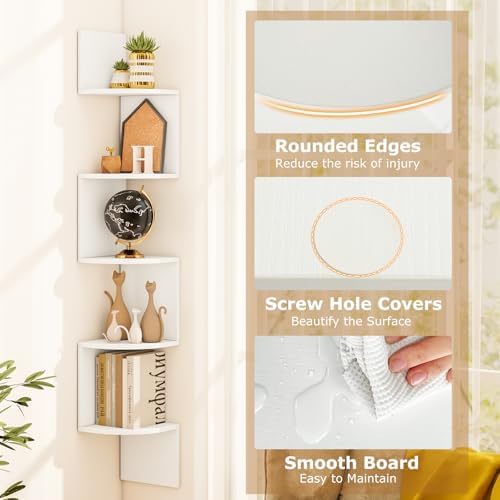 Tangkula 5-Tier Corner Shelf Wall Mount White