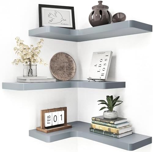 Fuqing Corner Floating Shelves Set of 3 Dark Grey