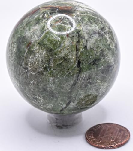 49mm Green Vesuvianite Carved Sphere with Stand from India