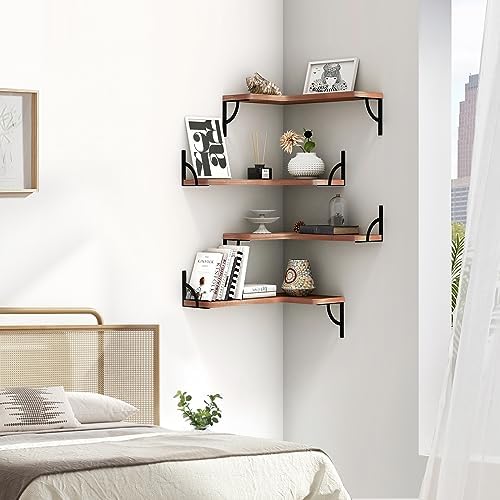 Canupdog Corner Floating Shelf 4 Tier Wall Mount Red