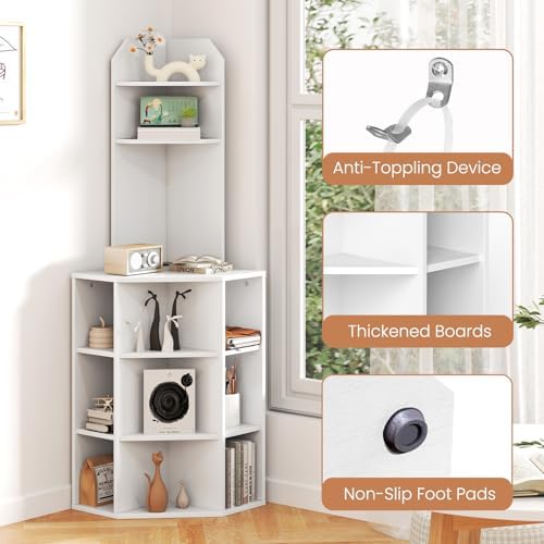 Giantex 6-Tier Corner Bookshelf with Charging Station