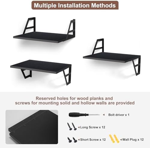 Set of 2 Deep Floating Shelves with Metal Brackets 12 Inches Black