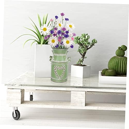 Rustic Dark Green Iron Flower Bucket Vase