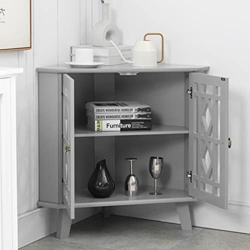 Scurrty 32 Inch Corner Shelf Stand - Grey