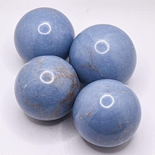 Blue Angelite Sphere Natural Crystal Decor Stone Ball with Stand