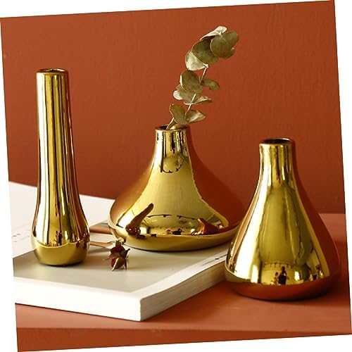 Small Gold Ceramic Vase for Dried Flowers and Plants