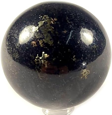 49mm Black Nuumite Carved Sphere with Stand