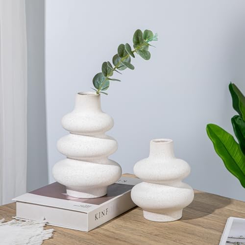 Briful Ceramic White Stacked Circles Vase Set