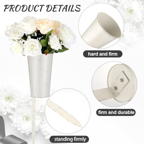 Uiifan 2 Pcs Metal Cemetery Vases with Stake