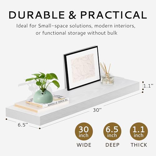 30 Inch Floating Shelves Set of 2 White Rustic Wood