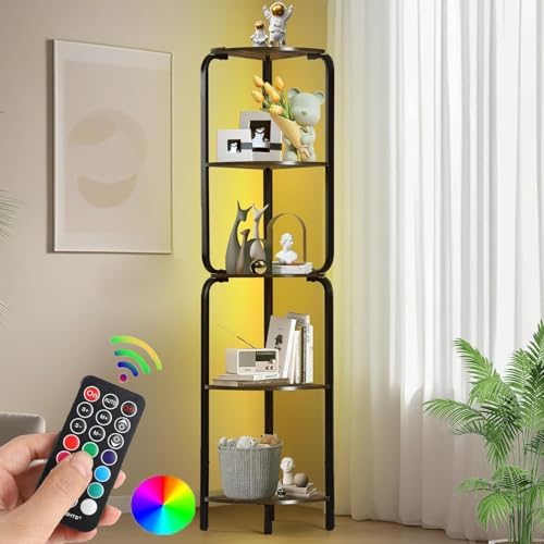 Modern 5 Tier Corner Shelf with LED Light