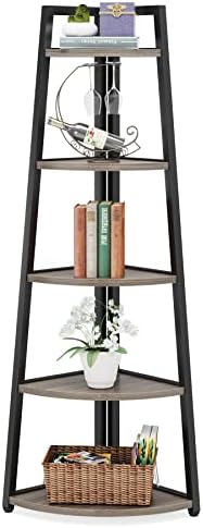 Tribesigns 70 Inch Tall Corner Shelf Grey