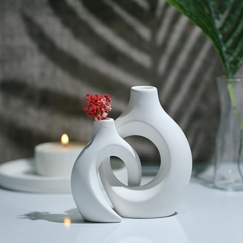 Concrete Floral Vase Set - 3 Piece Modern Minimalist Donut Vases