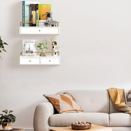 Rustic Floating Shelves With Drawer Set of 2