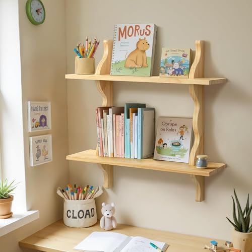 Mazjoaru 24 Inch Pine Wood Floating Shelf Unit