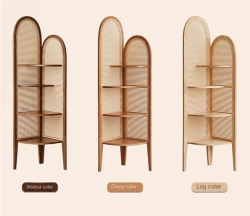 Modern Corner Shelf with 4 Tiers and Rattan Weaving Design