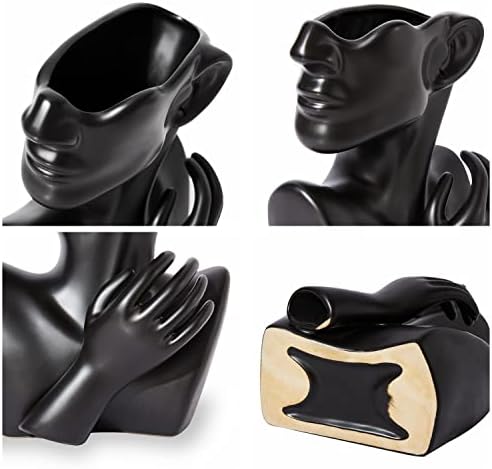 Katoonx Ceramic Face Vase Black Statue for Home Decor