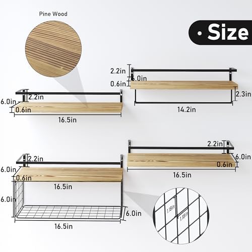 LUDORU Floating Shelves Wall Mounted Set of 4